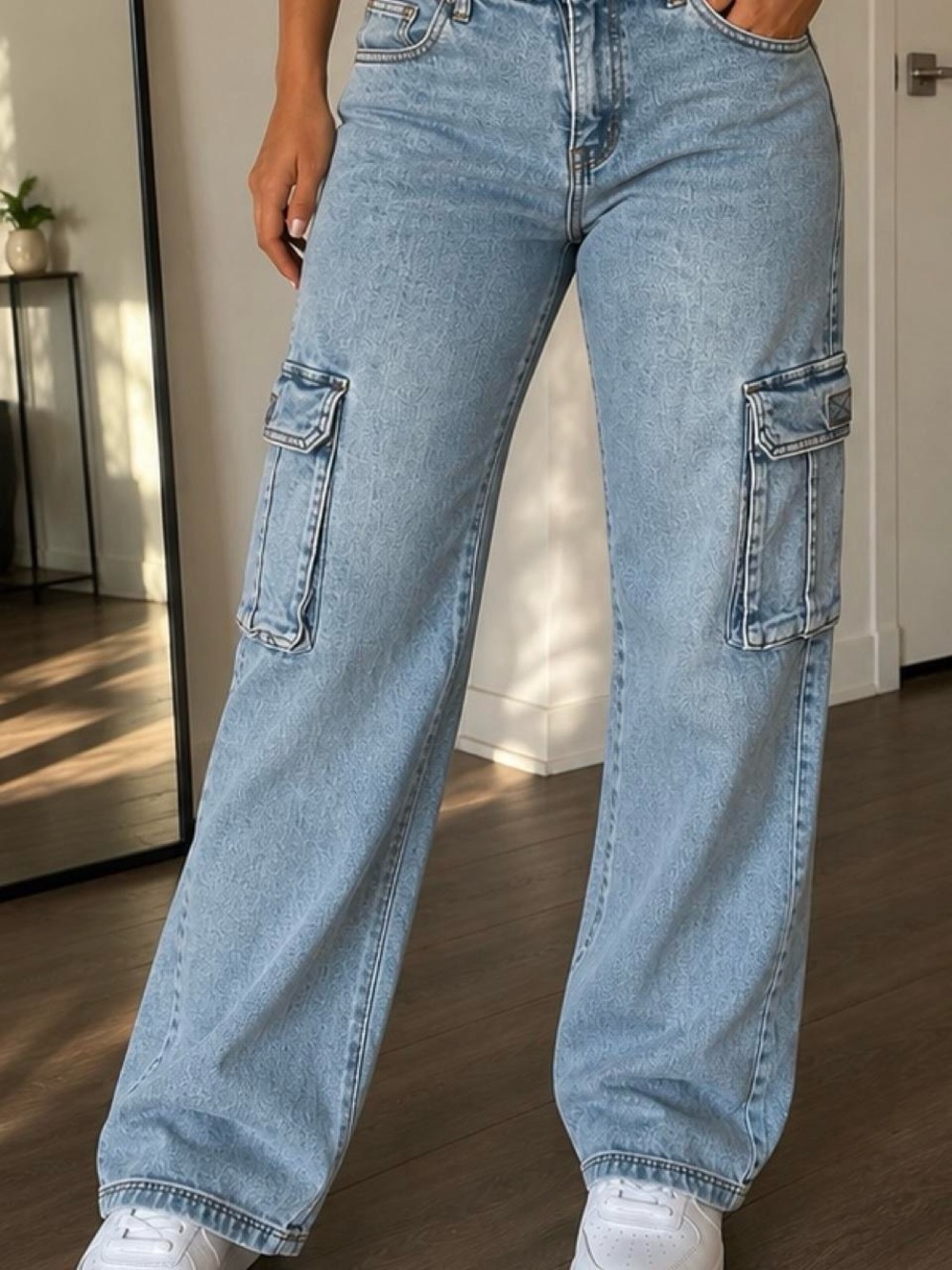 Fashion Nova Light Blue Cargo Wide-Leg Jeans